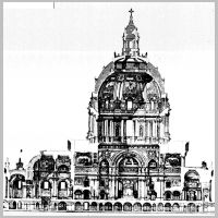 Querschnitt des Berliner Doms und der Gruft- bzw. Denkmalskirche im Jahre 1905, Entwurf Julius Carl Raschdorff (Wikipedia).png